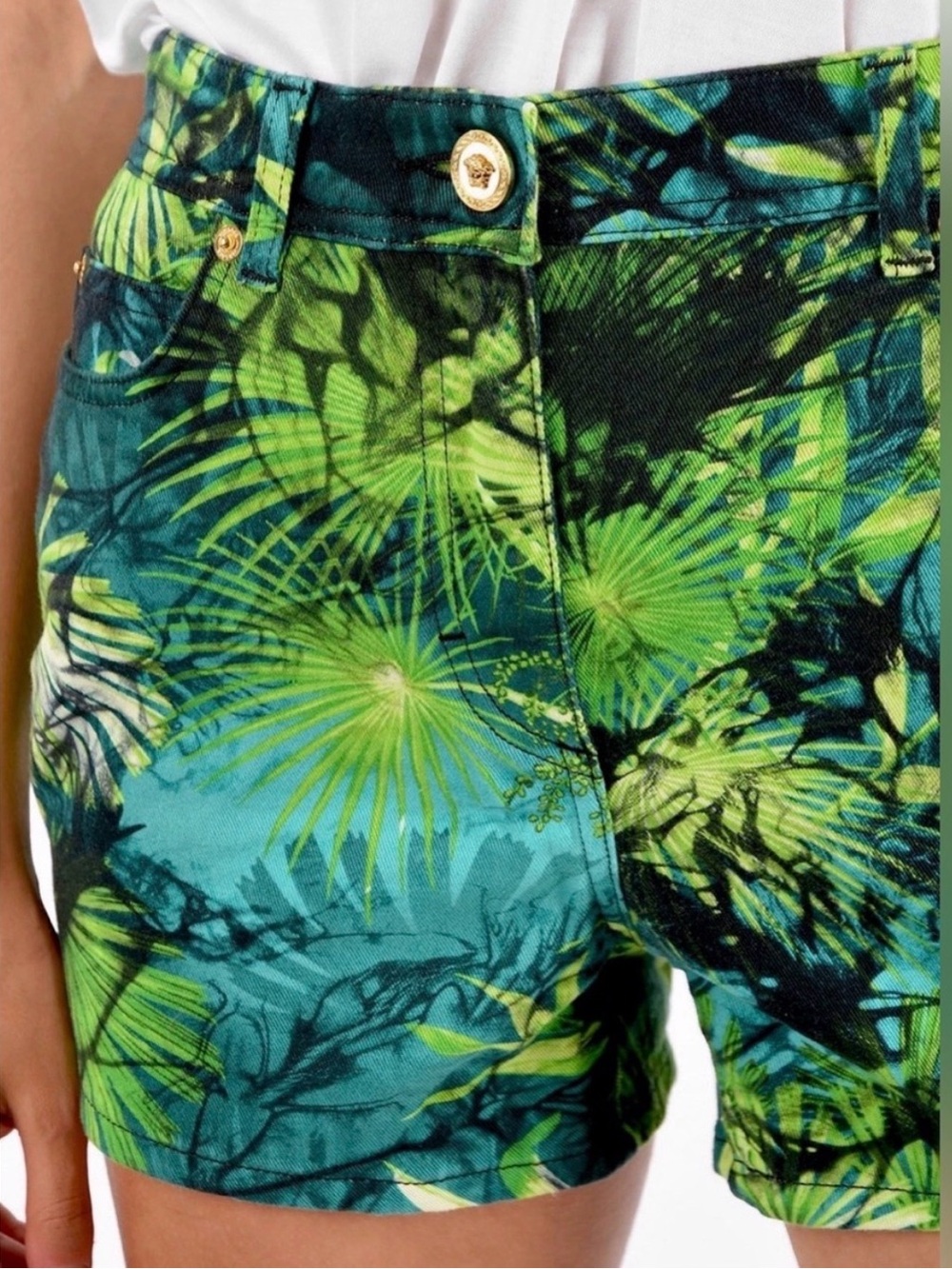 Versace Jungle Print Denim Shorts - Picture 7 of 12